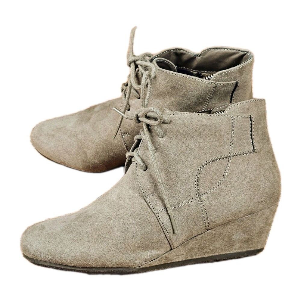 Marbella Corsair Ankle Boots Brown Faux Suede Lace Up Wedge Heel Bootie Women 7W